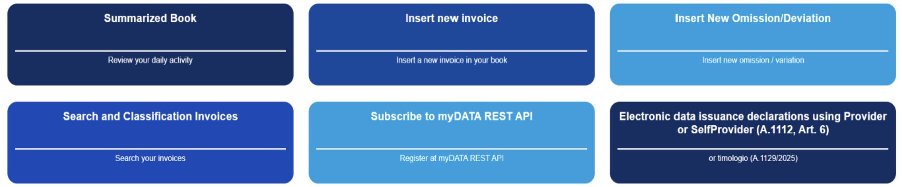 myDATA dashboard sections